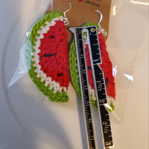 Watermelon earrings, fruit crochet handmade kawaii gifts for summer - Picture 7 of 8